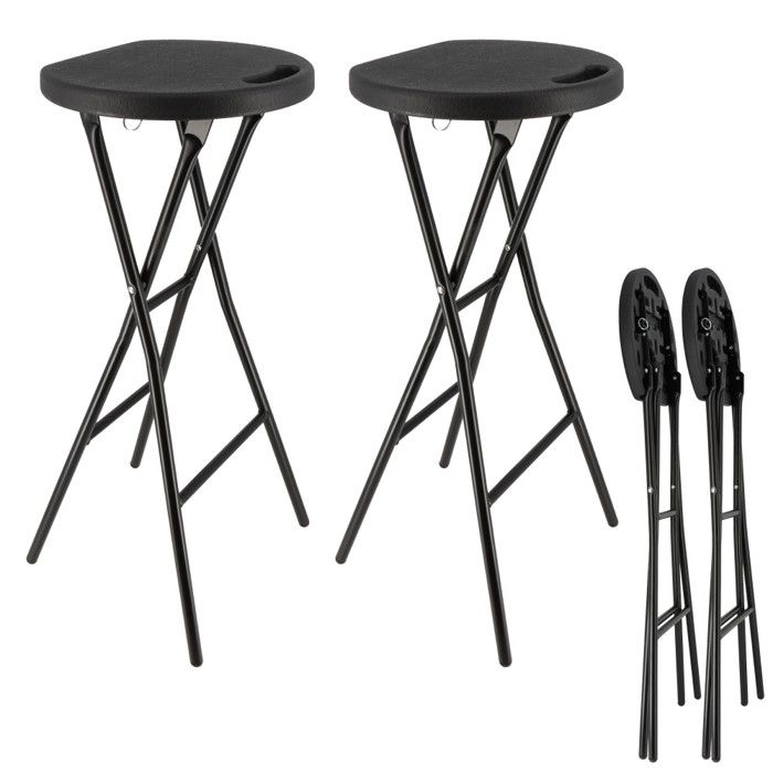 Tabourets haut pliant X2 - Hauteur 80cm - Tabouret de bar pliant - Tabouret mange debout - Siège résine Structure Acier - Noir