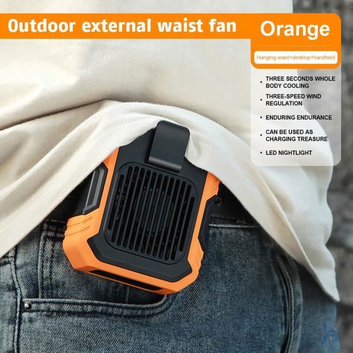 Ventilateur portable - QINGQUE - Modèle à clip - 4000mAh - USB - Orange - Qingque