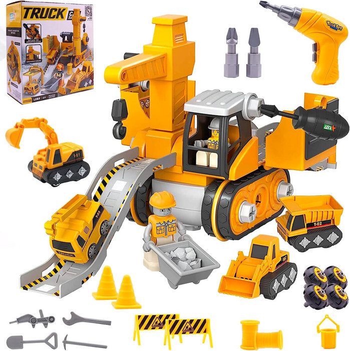 Assemblage Vehicules De Chantier Kit,camion Jouet De Transport Avec