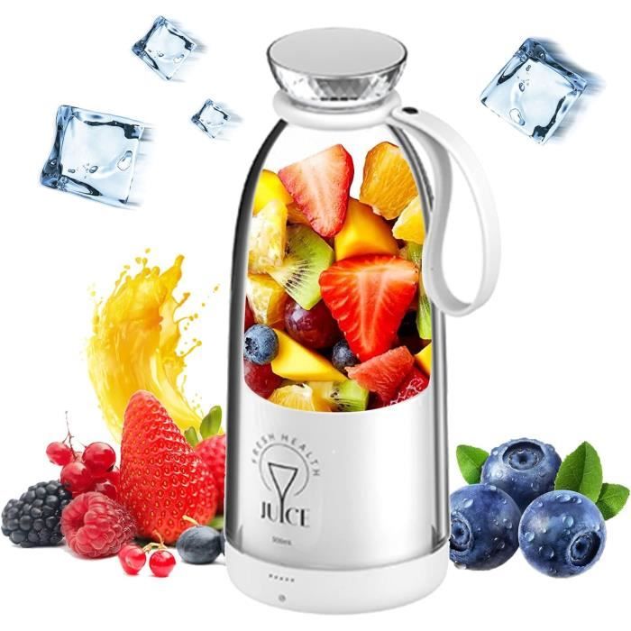 Blender Portable 500W - Mixeur Smoothie Avec 2 Gobelets Tritan - Broyage Glace - Parfait Pour Sport, Bureau Et Voyage