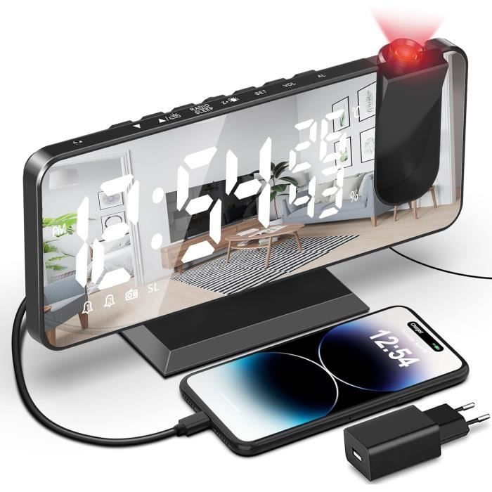 Radio Réveil Projecteur Plafond LIORQUE – Double Alarme, Grand Écran, USB 2 Ports, Luminosité Infinie, G0181R-P