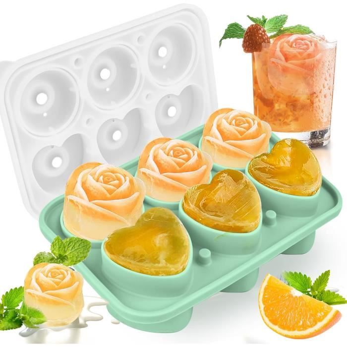 Bac à Glaçons Silicone Forme Rose – 9 Glaçons 3.6 Cm, Avec Couvercle Et Entonnoir