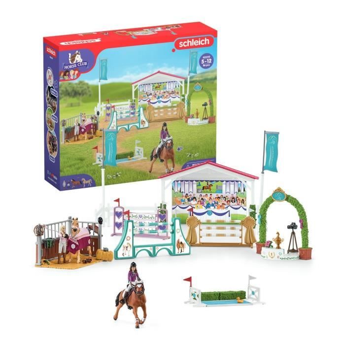 Tournoi équestre entre amis, coffret schleich avec 86 éléments inclus dont 1 cheval schleich et 2 pe