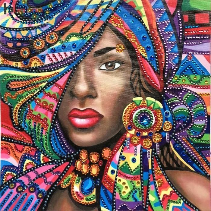 Femme africaine 5D special en forme de diamant peinture broderie broderie broderie strass cristal artisanat kit Cdiscount Maison