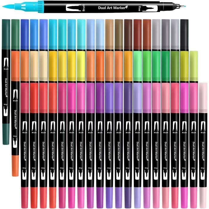 Marqueurs à Double Pointe 132 Couleurs – Pinceau + Pointe Fine, à Base D’eau, Portable Avec étui, Pour Dessin, Coloriage Adulte, Calligraphie