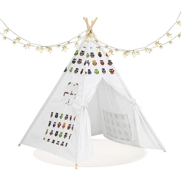 Tente Tipi Enfant Coton Blanc Crème – 110x110x150 Cm, 3 Coussins, Tapis épais, Style Bohème Avec Attrape-rêves - 10