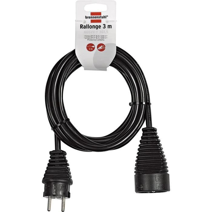 Rallonge Électrique Brennenstuhl 2m - 2P+T 16A/230V, 3500W, Noir - Usage Intérieur