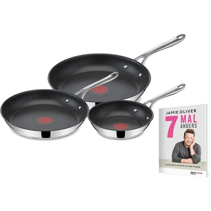 Tefal Jamie Oliver Cook's Direct E304S3.JO7 Lot de 3 poeles a frire | 20, 24, 28 cm | Compatible induction | Passe au lave-va