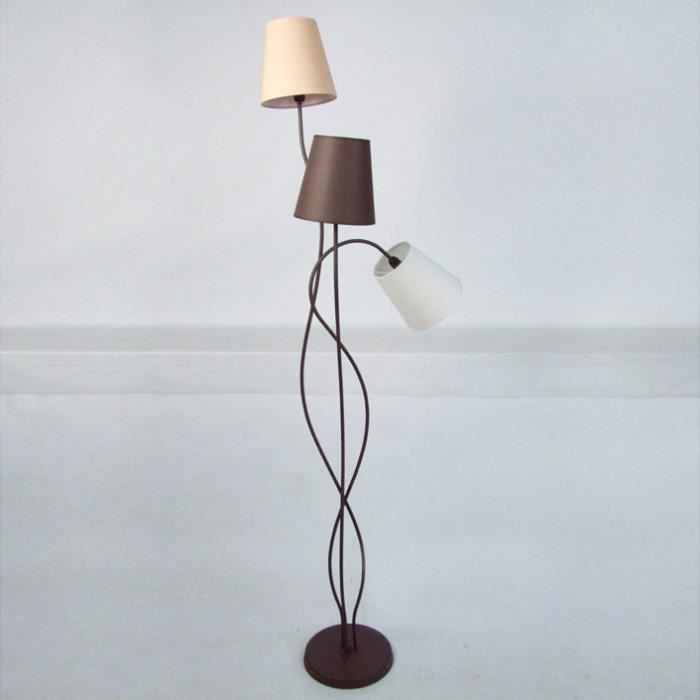 Lampadaire 3 Pieds En Metal Avec 3 Abat Jour En Coton H170 Cm