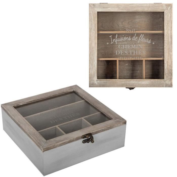Blanc 4 6 ou 9 Section en Bois MDF tea box multi compartiments de rangement Transparent Couvercle