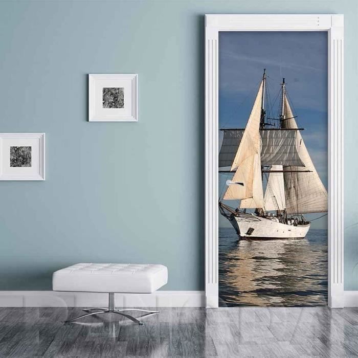 Autocollant Porte 3D Moto Rétro 90x200 Cm Amovible - Décoration Murale Réaliste