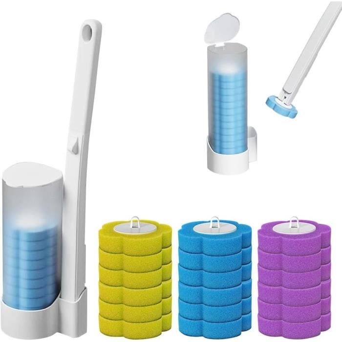 Kit Brosse WC Jetable AnMelon - Support Mural Ou Posé, 16 Têtes De Rechange, Nettoyage Hygiénique Et Sans Contact