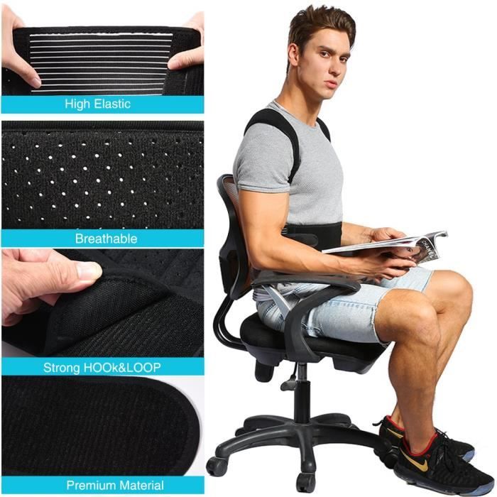 Correcteur De Posture Pour Le Haut Du Dos Et Les épaules - Taille Ajustable S à 4XL - Noir/gris