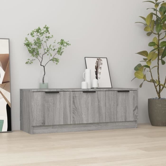 Meuble TV - Classique - Sonoma Gris - 102x35x365 cm - Bois dingénierie - Montage facile