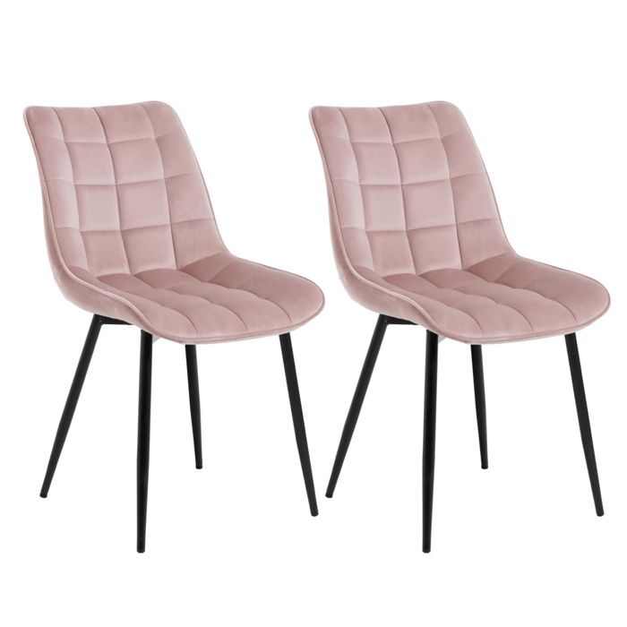 WOLTU Lot de 2 Chaises de salle à manger Chaise de cuisine scandinaves en velours Pieds en métal Rose W0ATT0092-2