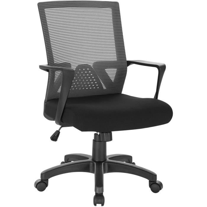 woltu chaise de bureau à roulettes en maille nylon respirante,chaise d'ordinateur pivotante avec accoudoir,hauteur réglable,gris