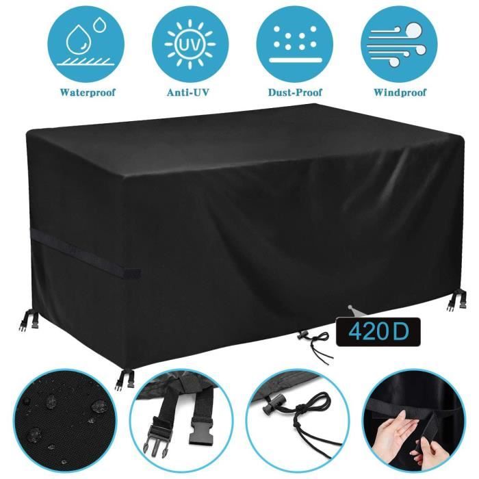 Housse De Protection Pour Salon De Jardin 200x100x80 Cm - Oxford 420D Imperméable Et UV - Avec Cordon Serrage