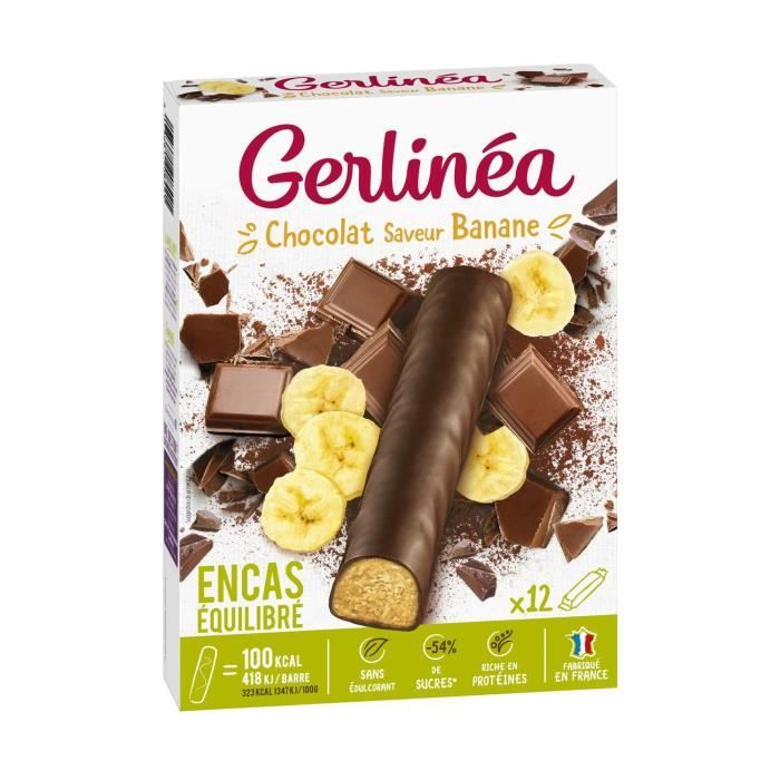 GERLINEA Barres énergétique à la banane enrobées de chocolat noir