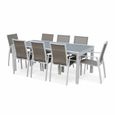Salon de jardin table extensible - Washington Taupe - Table en aluminium 200/300cm. plateau en verre dépoli. rallonge et 8 fauteuils-1