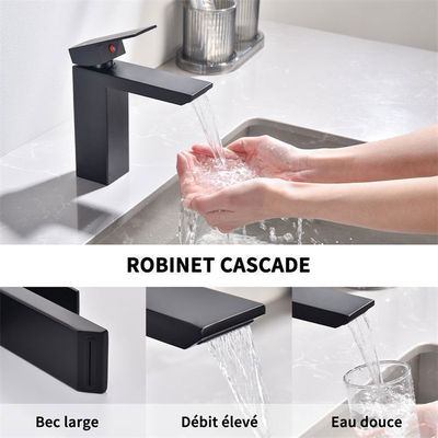 Robinet Lavabo Carré Moderne ZMdooreasy - Mitigeur Salle De Bain Acier Inoxydable Bec Cascade 170mm