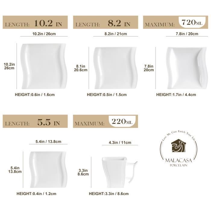 Flora-serie 6-delige set crèmewit porselein platte borden - eetborden