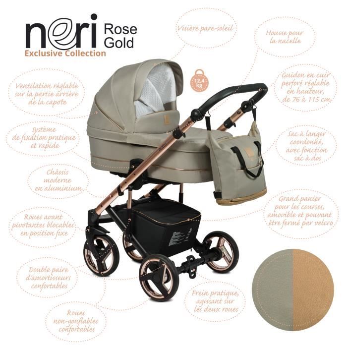 Poussette Trio 3 en 1 Neri RoseGold Beige Landau poussette