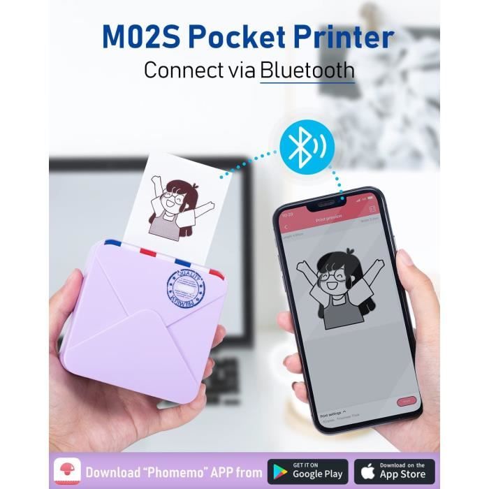 Mini imprimante Bluetooth portable pour téléphone - Phomemo T02 + 1 rouleau  thermique - Bleu - Acheter sur PhoneLook