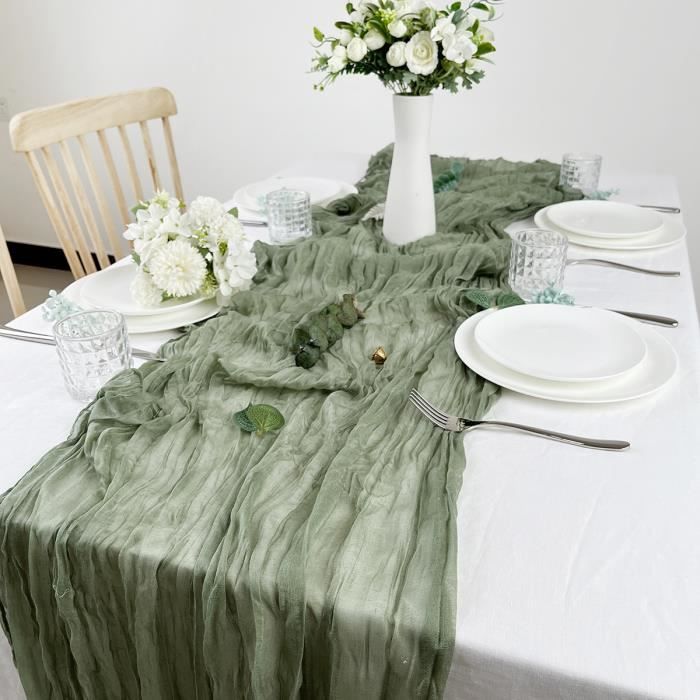 Chemins de table en étamine,90x400cm,Pour mariage,fête prénuptiale,fête  d'anniversaire,décoration de table(vert sauge) - Cdiscount Maison