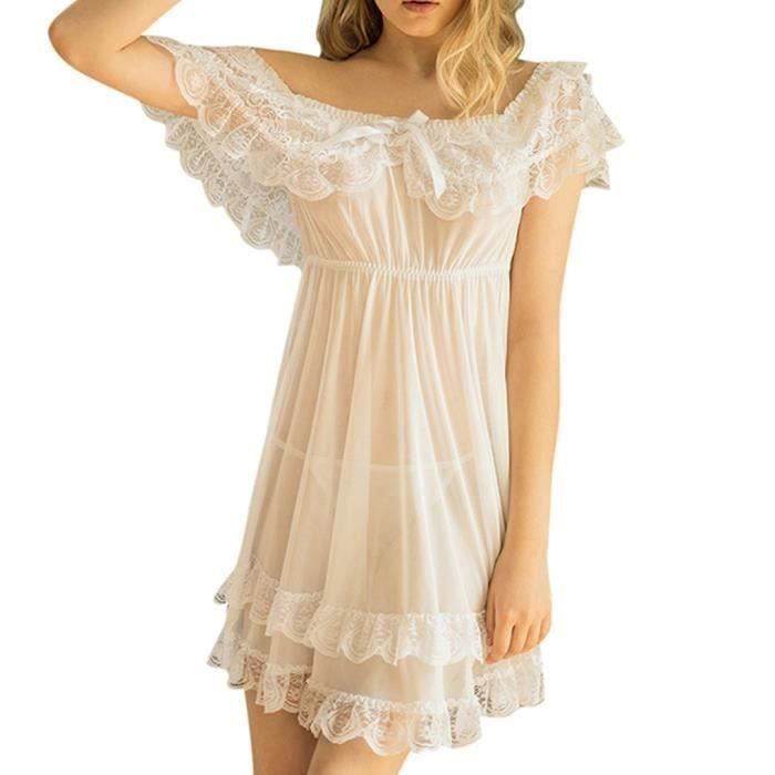 Chemise De Nuit Vintage Victoria's Secret - Dentelle Crème Nude - Taille M - Occasion Très Bon État
