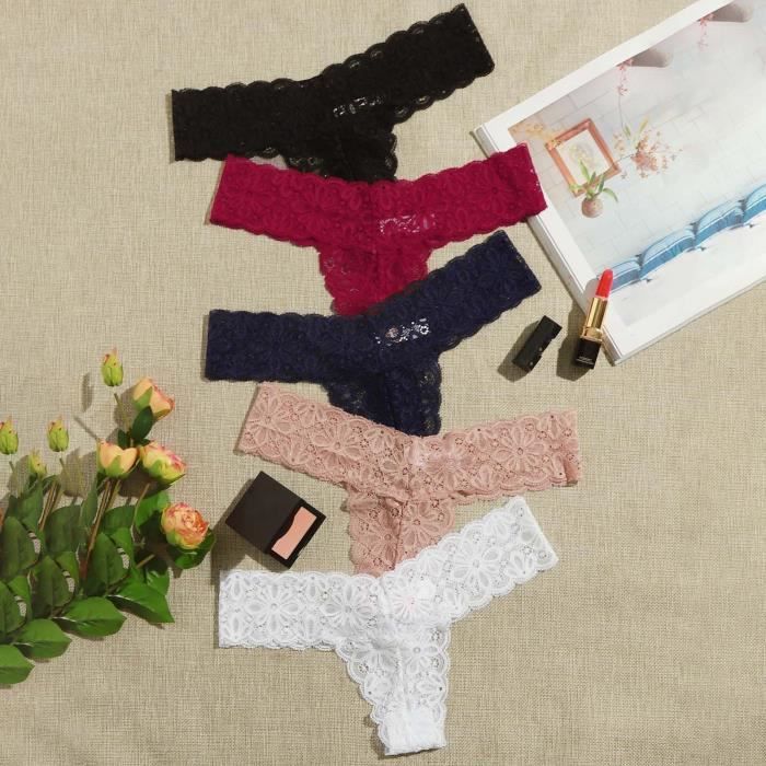 Culotte String Dentelle Ouverte Femme - Sous-vêtement Sensuel Maille Lacet | Cadeau Intimité, Nuit Romantique