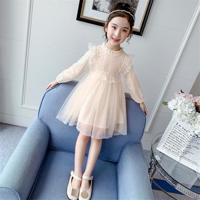 ROBE Fille Elegante robe a manches longues en fil net pour enfants de nouveau style beige GJ Beige Cdiscount Pret a Porter