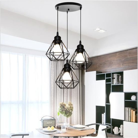 IDEGU Lot De 2 Plafonnier Industrielle En Métal Cage Noir Vintage Lustre Abat-jour Fer Rétro Lampe De Plafond E27 Luminaire D'eclairage Pour Salon Chambre Café Bar Restaurent (Noir 20cm