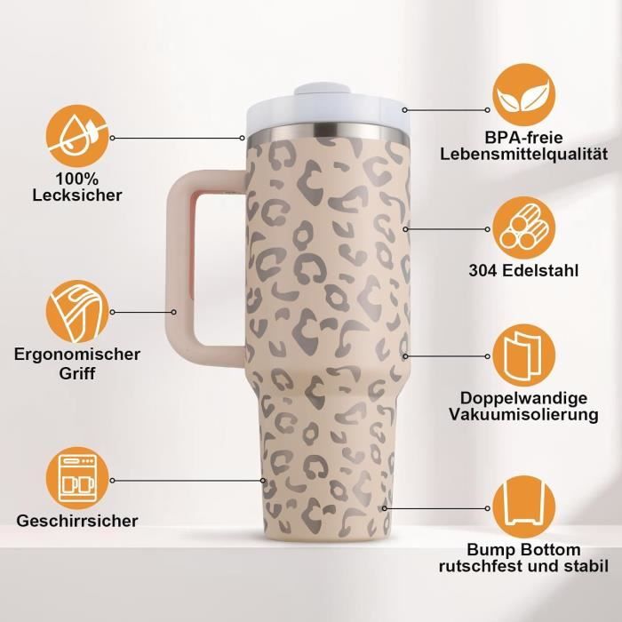 Tasse à Café Isotherme En Acier Inoxydable | 500 Ml - Gobelet Isotherme En Acier Inoxydable Avec Poignée Et Paille - Tasse à Café Isotherme De Voyage Pour Homme Et Femme Pour