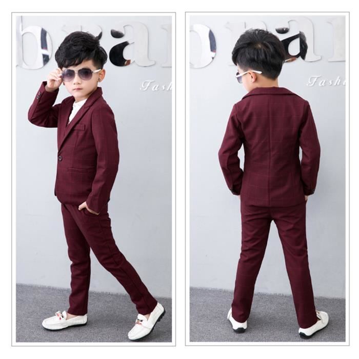 Costume Garçon d'Honneur Pièces-4 Pièces Costume Mariage Garçon Costume  Fête de Noce Costume 2-12 Ans,Fuchsia-4 pièces