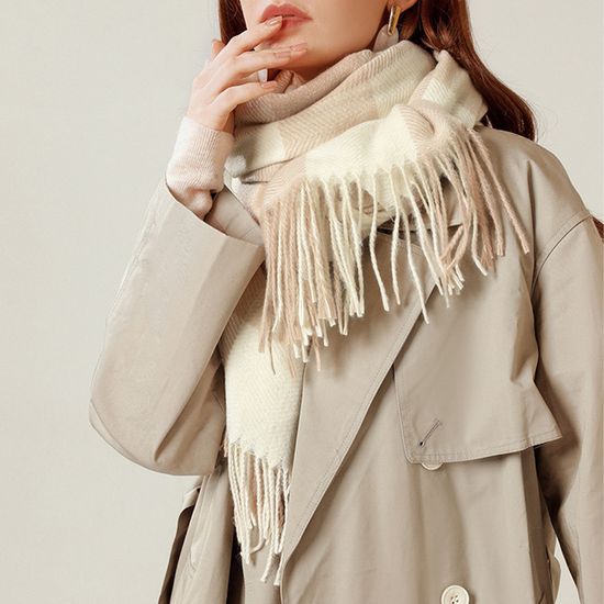 Cravate Dorée Homme Écharpe Classique Gland Plaid Écharpe Chaud Doux Chunky Grande Couverture