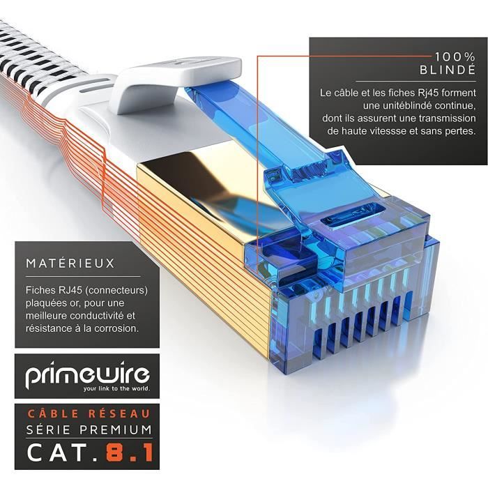 25cm câble réseau plat cat 8.1 rj45 - câble ethernet cat 8 lan