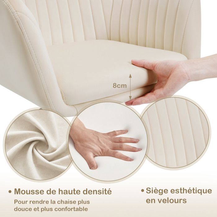 Chaise De Bureau En Fausse Laine Réglable - Fauteuil Coiffeuse Confortable - Hauteur 48-55cm - Beige/noir