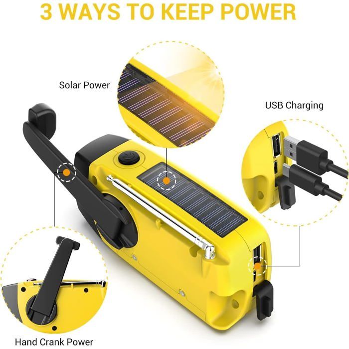 Radio Solaire Rechargeable Avec Lampe Torche - Multibande AM/FM, Bluetooth, Lecture USB/TF - Pour Camping, Voyage, Urgence - 7