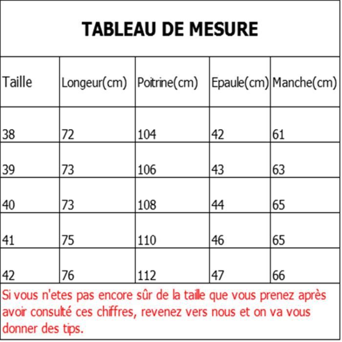 Tableau de mesure chemise discount homme