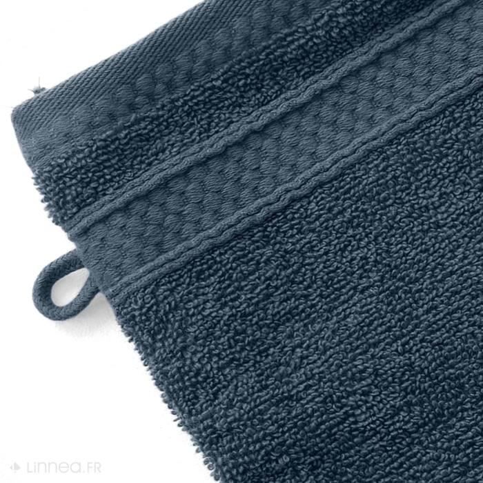 Lot De 2 Gants De Toilette En Coton 550 G/m² NAÏA - Couleur Bleu Orage - Doux Et Absorbants