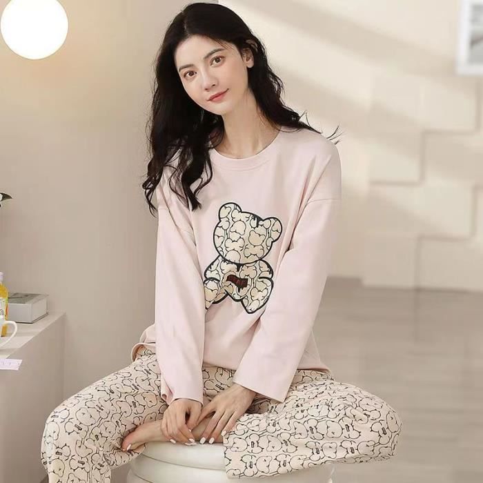Pyjama Femme Manches longues Grande taille Decontracte Blanc Cdiscount Pret a Porter