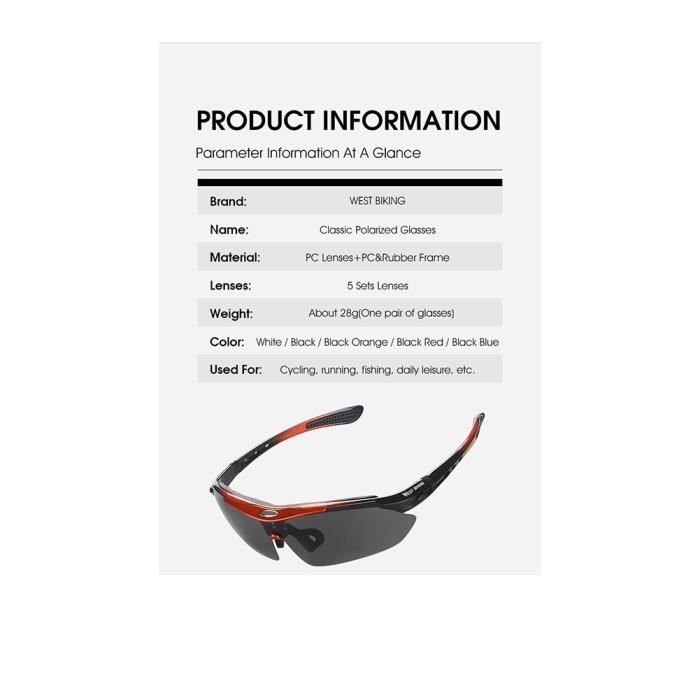 5 Lentilles UV400 V Lo Lunettes de Soleil Sports V Lo Lunettes P Che Randonn E Quitation Lunettes Orange