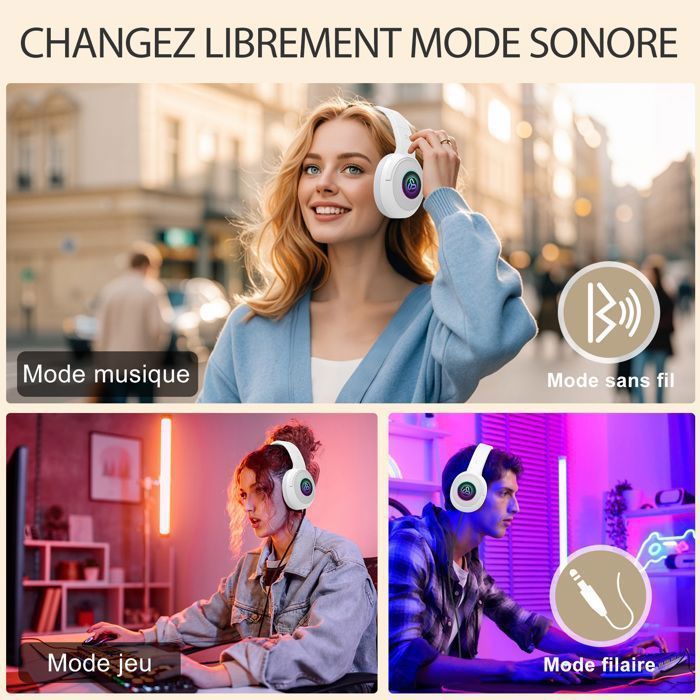 Casque sans Fil Bluetooth 5.4 Pliable HIFI Stéréo Micro Intégré Autonomie de 40H Noir - TV Son Photo