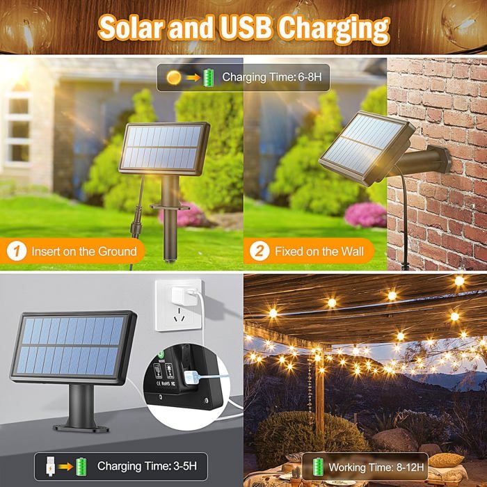 YRHome Guirlande Lumineuse Solaire D'extérieur 600 LED - 15 M - Guirlande Lumineuse Solaire - Blanc Chaud - 8 Modes - Fonction Mémoire Avec Télécommande - Minuterie Pour Noël, Halloween, Mariage