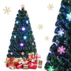 Sapin de Noël Lumineux LED 150CM COSTWAY Branches Fibre Optique Couleur Lumière Variable avec Etoile de Cime Décoration de Neige