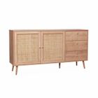 SWEEEK Buffet de rangement naturel en cannage 2 portes 3 tiroirs. buffet bas. L150 x l39 x H79cm - Bohème