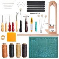33Pcs Kit Outils De Couture en Cuir , 360 °Rotation Outil de Serrage en Bois pour Coudre à Main DIY Corde de Cire,Aiguille en Cuir