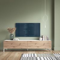 Meuble TV - LAMMELO - 140 cm - blanc-chêne lamellas