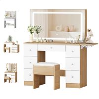 Coiffeuse Avec Miroir Et Lumières LED - 90 Cm, 4 Tiroirs + Tabouret Rangement, Blanc - 8