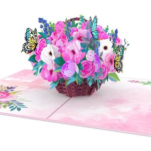 CARTE CORRESPONDANCE Carte pop up panier de fleurs avec hortensias – Ca